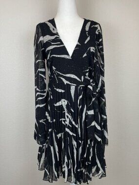 ASOS Women’s Fairy Sleeves Mini Wrap Zebra Dress Trapeze Pleated Sheer Party-6